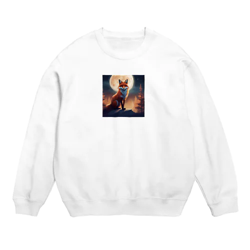 月の光に輝く夜の狐 Crew Neck Sweatshirt