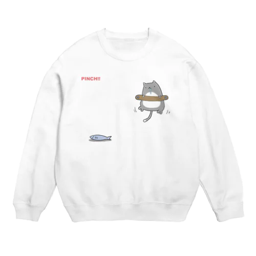 磔の刑の最中に魚を見つけた猫 Crew Neck Sweatshirt