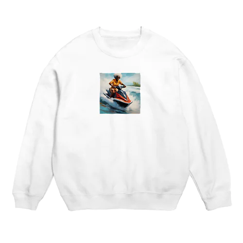 ジェットスキー乗り乗りグランマ Crew Neck Sweatshirt