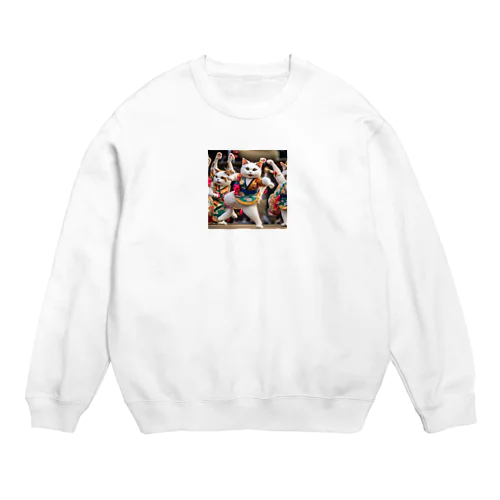 よさこい祭りで踊る猫達 Crew Neck Sweatshirt