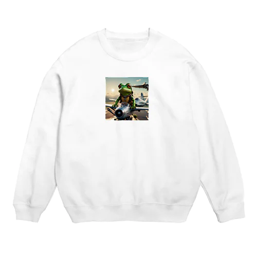 飛行機を操縦しているカエル Crew Neck Sweatshirt