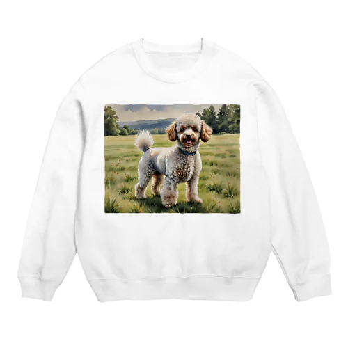トイ・プードル　Toy Poodle　水彩画風 Crew Neck Sweatshirt