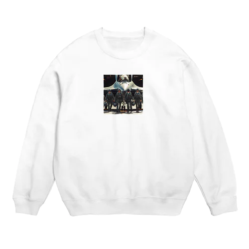 軍用機へと乗り込むパイロット Crew Neck Sweatshirt