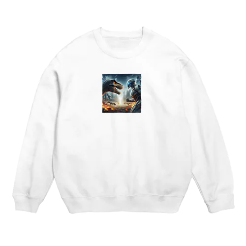 恐竜vsロボット Crew Neck Sweatshirt