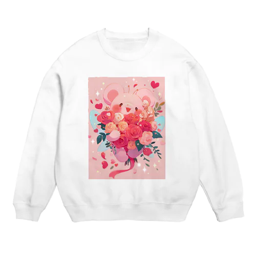 ピンクの熊が花のブーケ　なでしこ1478 Crew Neck Sweatshirt