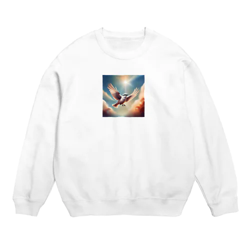 明るい 天空で 自由に 飛ぶ 白い モズ Crew Neck Sweatshirt