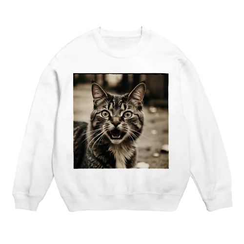 怒ってるネコ Crew Neck Sweatshirt