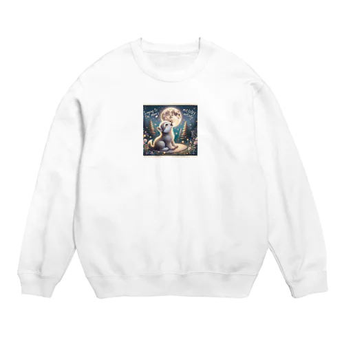 満月に吠える子供の狼 Crew Neck Sweatshirt