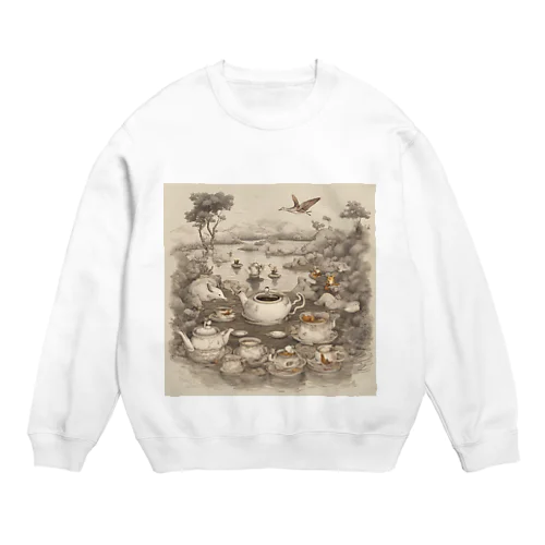 西洋風動物達のお茶会 Crew Neck Sweatshirt