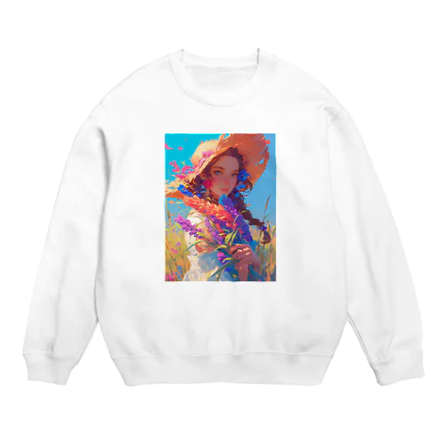 ツバの広い帽子と春の花　ラフルール　1859 Crew Neck Sweatshirt