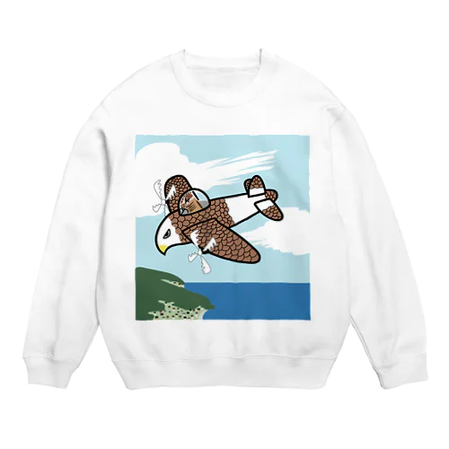 空を翔る鷲の飛行機 Crew Neck Sweatshirt