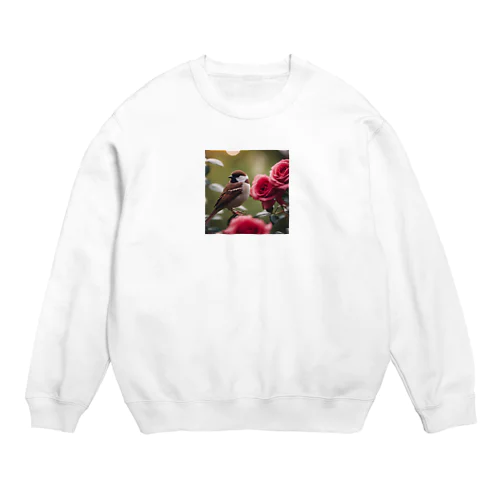 赤いバラとキンクロハジロ Crew Neck Sweatshirt