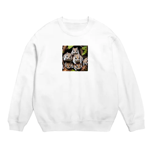 林の中で仲間と遊んでいるモモンガ Crew Neck Sweatshirt