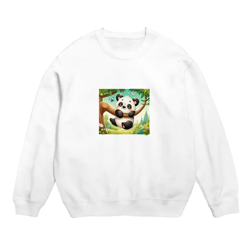 木、ぶら下がり、パンダ、可愛い Crew Neck Sweatshirt