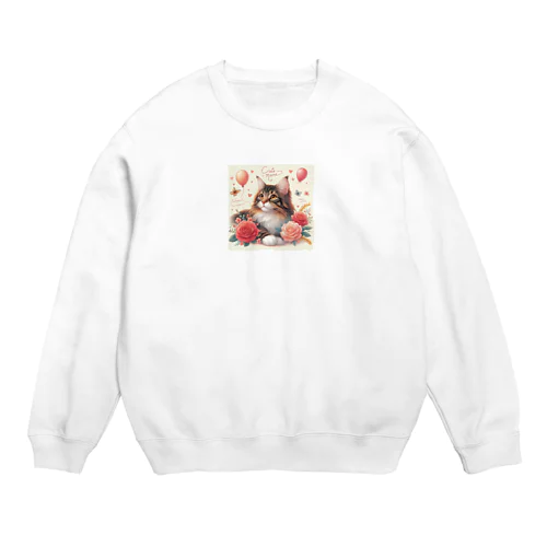 猫と薔薇 Crew Neck Sweatshirt