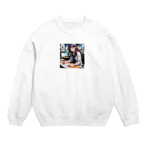 学者風の女性が研究しているシーン Crew Neck Sweatshirt