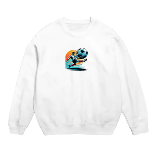 夕日を背にサッカーボールを蹴りシュート Crew Neck Sweatshirt