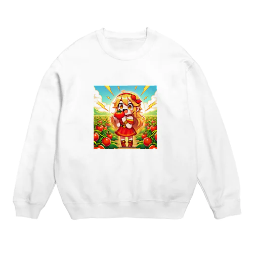 可愛い、リコピン、トマト食べてる Crew Neck Sweatshirt