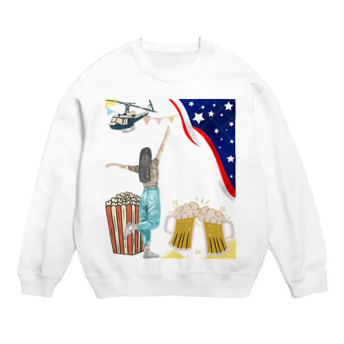 ビール大好きアメリカン女の子 Crew Neck Sweatshirt