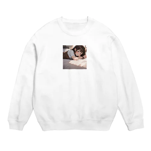 眠そうな女の子 Crew Neck Sweatshirt