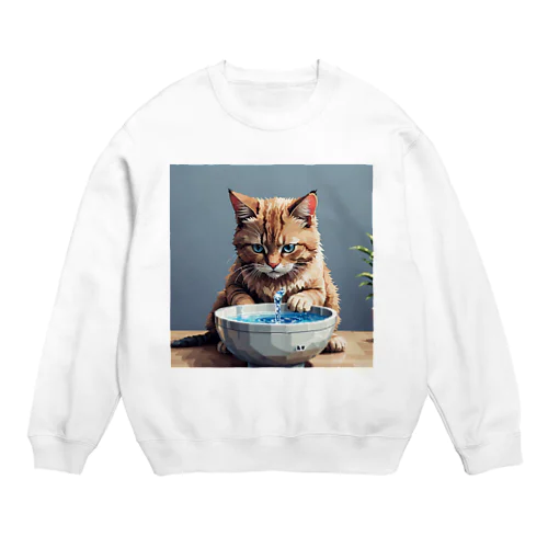 水を飲んでいる猫 Crew Neck Sweatshirt