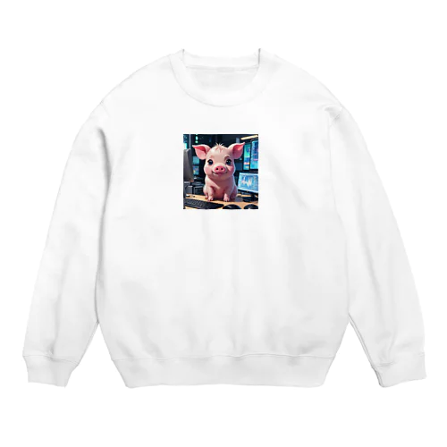 データを分析するミニブタ Crew Neck Sweatshirt