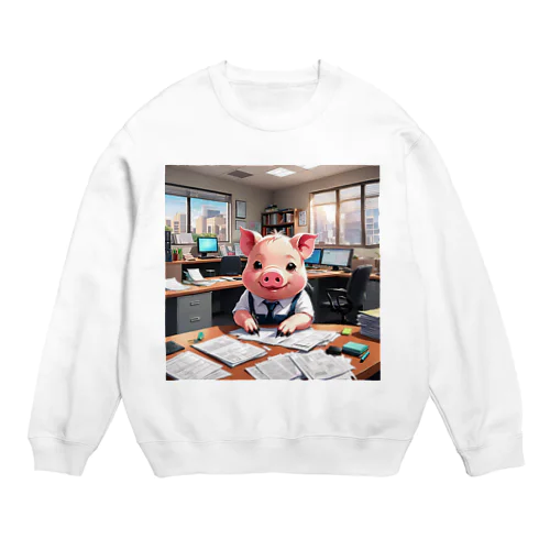 社内の文書を整理するミニブタ Crew Neck Sweatshirt