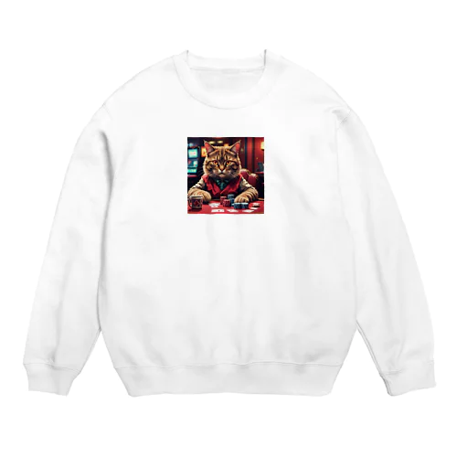 ポーカーをする猫は、いつも冷静な表情を崩さない。 Crew Neck Sweatshirt