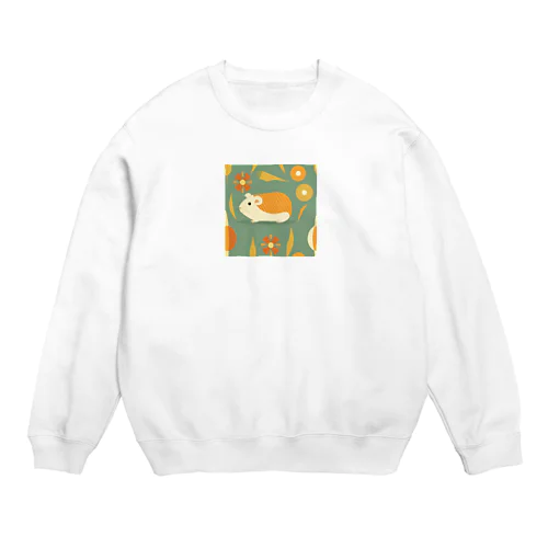 レトロな花とモルモット Crew Neck Sweatshirt