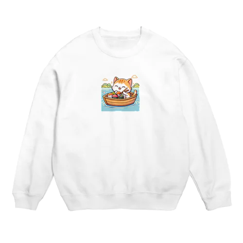 子猫が船で美味しいお魚食べたよ Crew Neck Sweatshirt