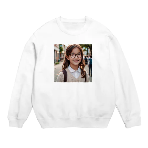 メガネの少女 Crew Neck Sweatshirt