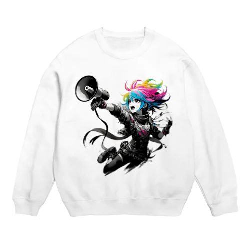 謎のメガホン女子　おしゃれ　可愛い　美少女 Crew Neck Sweatshirt