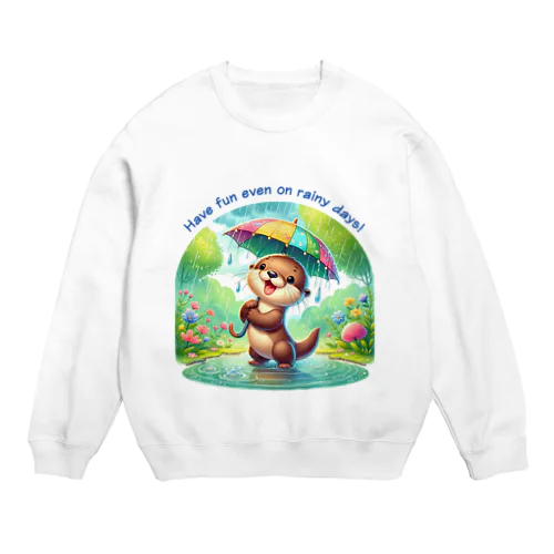 雨の日のお散歩　カワウソくん Crew Neck Sweatshirt