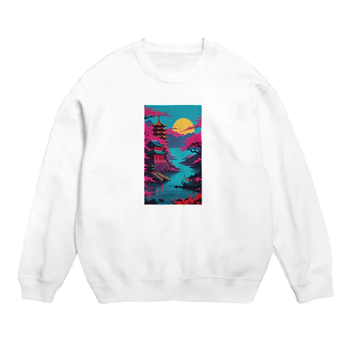 アジア　中国　日本　寺院　月夜　プレゼント Crew Neck Sweatshirt