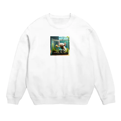 水槽の掃除をしているウーパールーパー Crew Neck Sweatshirt