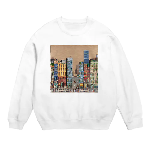 油絵　知らない都市の風景　ノスタルジー Crew Neck Sweatshirt