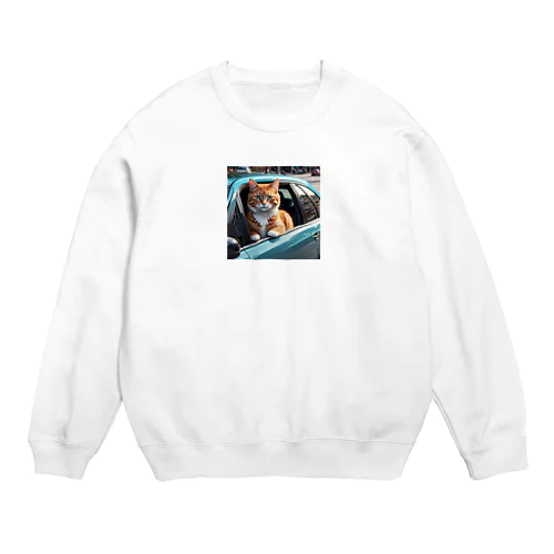 ドライブ中の猫 Crew Neck Sweatshirt