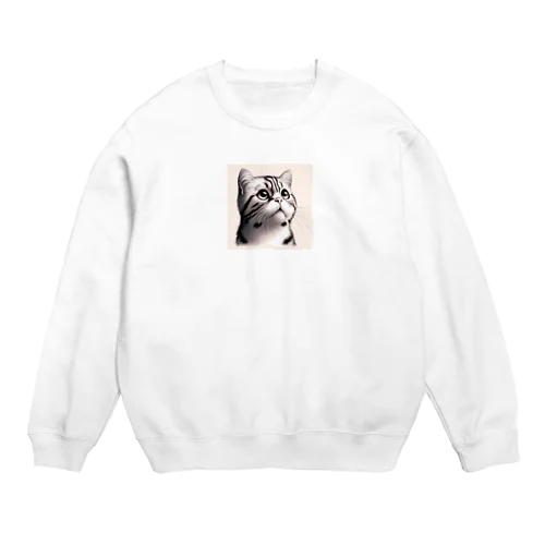 斜め上を見る猫 Crew Neck Sweatshirt