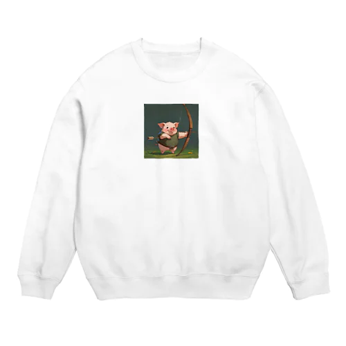 かわいいブタとアーチェリーを練習しよう Crew Neck Sweatshirt