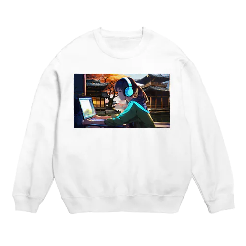 Typing Girl Crew Neck Sweatshirt