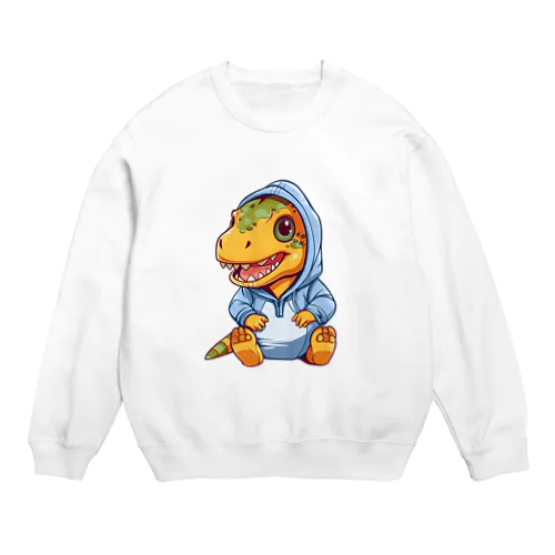 青パーカーを着たティラノサウルス Crew Neck Sweatshirt