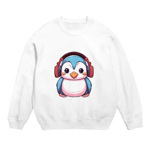 赤いヘッドホンを付けているペンギン Crew Neck Sweatshirt