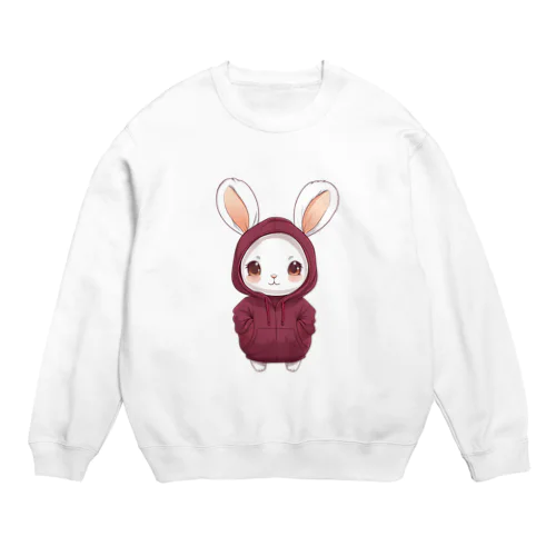 赤パーカーを着ているうさぎちゃん Crew Neck Sweatshirt