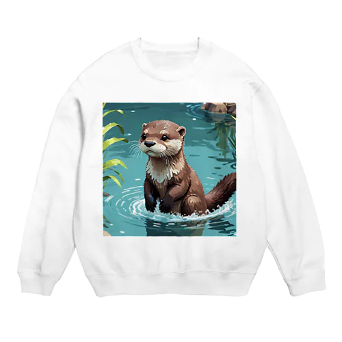 水遊びするカワウソ Crew Neck Sweatshirt