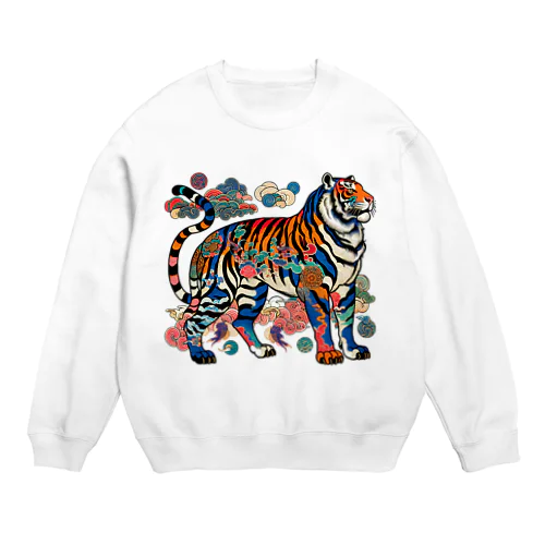 浮世絵風　虎（威風堂々）"Ukiyo-e Style: Majestic Tiger" "浮世绘风格：威风凛凛的虎" Crew Neck Sweatshirt