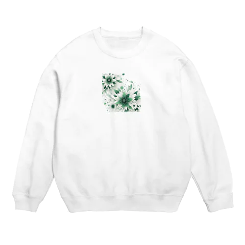 数学的なデザインを持つ緑と白の花 Crew Neck Sweatshirt