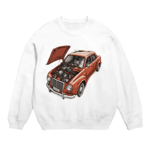 スポーティな赤い車がセンターに駐車。 Crew Neck Sweatshirt