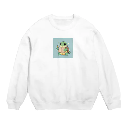 おもちゃの本を持ったかわいいカメ Crew Neck Sweatshirt