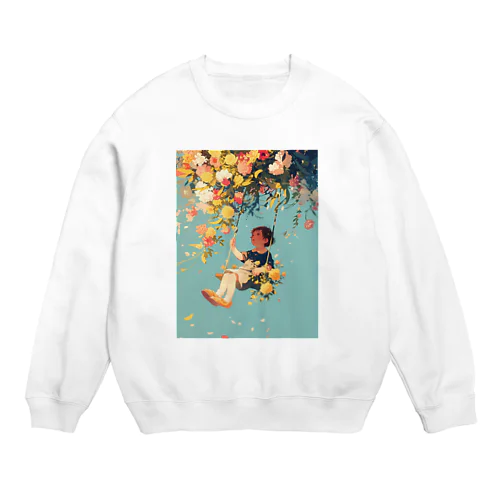 花ブランコに揺られ喜ぶ女の子　ラフルール　1859 Crew Neck Sweatshirt