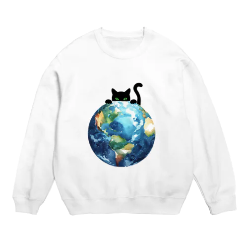 地球と黒猫 Crew Neck Sweatshirt